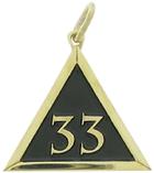 A triangular pendant designed for the 33rd degree Master Mason. Shown here in yellow bronze with black enamel background.