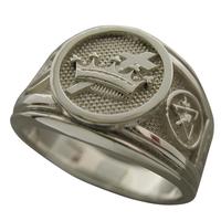 York Rite ring with Knights Templar cross & crown, cryptic mason and triple tau emblems