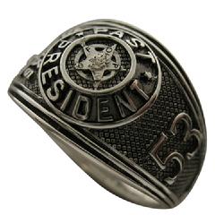 Custom FOP Past President's ring in sterling silver with antiqued background.