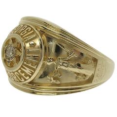 Custom Walker County GA Sheriff's Detective Sergeant badge ring in 14k yellow gold with a 0.08 ct. round diamond.